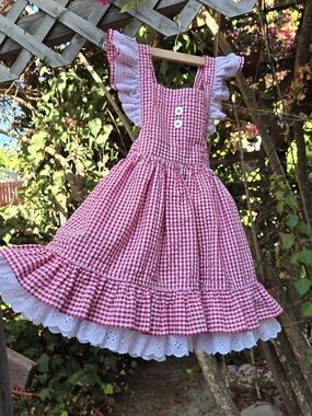 Girls Gingham Pinafore Dress